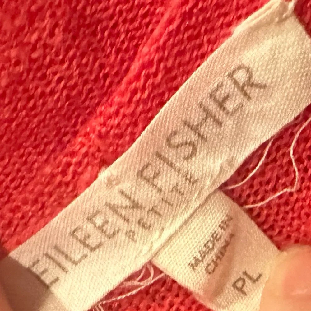 Eileen Fisher Orange Salmon 100% Organic Linen Open Front Cardigan Sweater PL - Picture 2 of 2